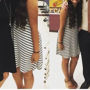 B&W striped midi dress.